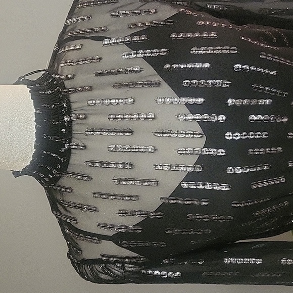 Express Black with Silver Thread Smocked Waist Full Sleeve Blouse - Size XS - Picture 5 of 12